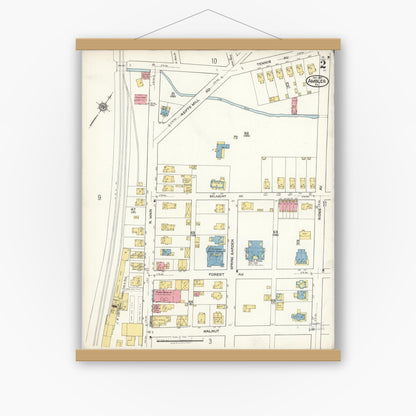 Old map wall art mockup — magnetic wood frame on white wall — Sanborn Fire Insurance Map from Ambler, Montgomery County, Pennsylvania (1921), Sheet #0002