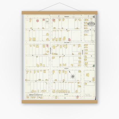Old map wall art mockup — magnetic wood frame on white wall — Sanborn Fire Insurance Map from Mount Union, Huntingdon County, Pennsylvania (1904), Sheet #0004