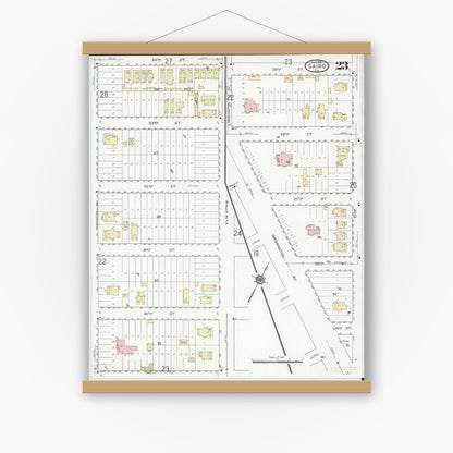 Old map wall art mockup — magnetic wood frame on white wall — Sanborn Fire Insurance Map from Cairo, Alexander County, Illinois (1914), Sheet #0023