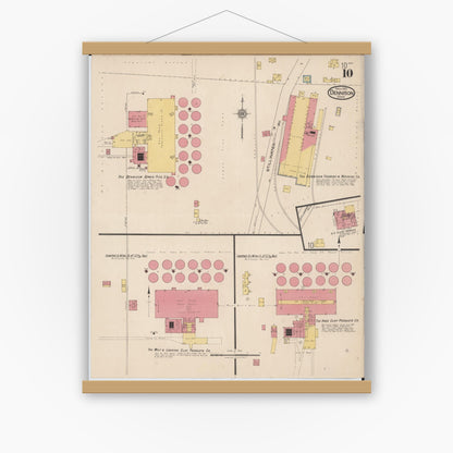 Old map wall art mockup — magnetic wood frame on white wall — Sanborn Fire Insurance Map from Dennison, Tuscarawas County, Ohio (1921), Sheet #0010