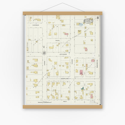 Old map wall art mockup — magnetic wood frame on white wall — Sanborn Fire Insurance Map from Spring Valley, Fillmore County, Minnesota (1894), Sheet #0003