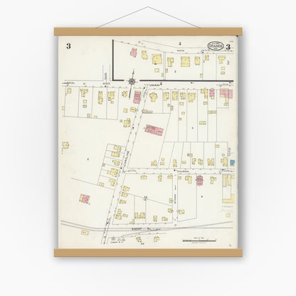Old map wall art mockup — magnetic wood frame on white wall — Sanborn Fire Insurance Map from Orange, Orange County, Virginia (1925), Sheet #0003