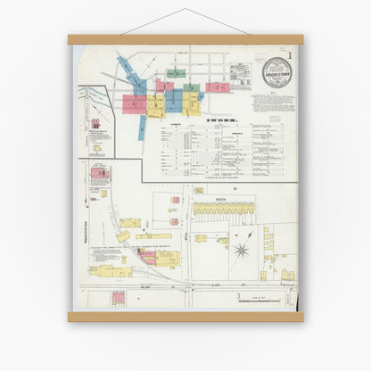 Old map wall art mockup — magnetic wood frame on white wall — Sanborn Fire Insurance Map from Moorestown, Burlington County, New Jersey (1905) - Complete Map Set