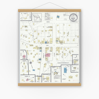 Old map wall art mockup — magnetic wood frame on white wall — Sanborn Fire Insurance Map from Iberia, Miller County, Missouri (1921), Sheet #0001