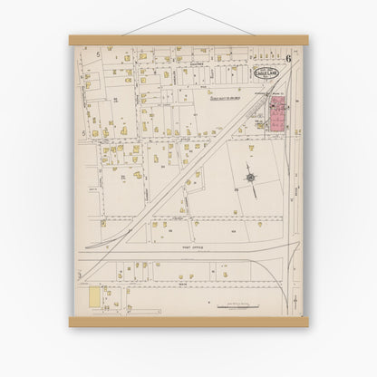 Old map wall art mockup — magnetic wood frame on white wall — Sanborn Fire Insurance Map from Eagle Lake, Colorado County, Texas (1922), Sheet #0006