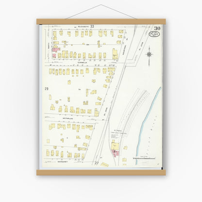 Old map wall art mockup — magnetic wood frame on white wall — Sanborn Fire Insurance Map from Flint, Genesee County, Michigan (1909), Sheet #0030
