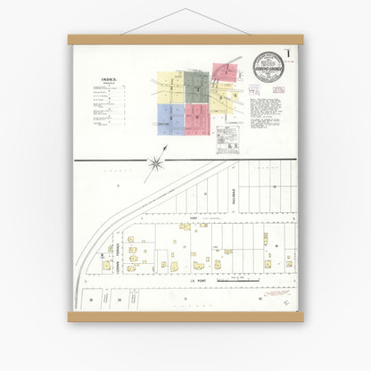 Old map wall art mockup — magnetic wood frame on white wall — Sanborn Fire Insurance Map from Arroyo Grande, San Luis Obispo County, California (1909), Sheet #0001