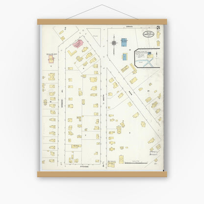 Old map wall art mockup — magnetic wood frame on white wall — Sanborn Fire Insurance Map from Oakfield, Genesee County, New York (1910), Sheet #0003