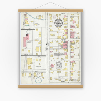 Old map wall art mockup — magnetic wood frame on white wall — Sanborn Fire Insurance Map from West Milton, Miami County, Ohio (1905), Sheet #0001