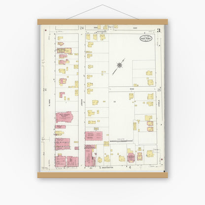 Old map wall art mockup — magnetic wood frame on white wall — Sanborn Fire Insurance Map from High Point, Guilford County, North Carolina (1917), Sheet #0003