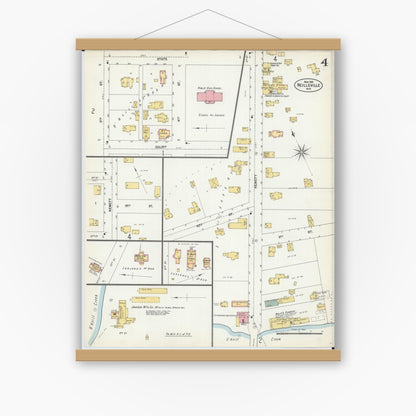 Old map wall art mockup — magnetic wood frame on white wall — Sanborn Fire Insurance Map from Neillsville, Clark County, Wisconsin (1903), Sheet #0004