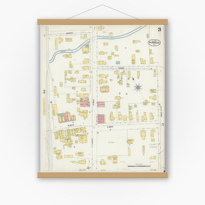 Old map wall art mockup — magnetic wood frame on white wall — Sanborn Fire Insurance Map from Bainbridge, Chenango County, New York (1903), Sheet #0003