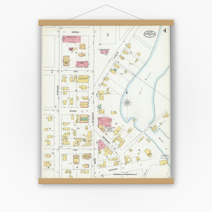 Old map wall art mockup — magnetic wood frame on white wall — Sanborn Fire Insurance Map from Kenosha, Kenosha County, Wisconsin (1900), Sheet #0004