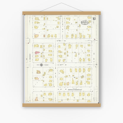 Old map wall art mockup — magnetic wood frame on white wall — Sanborn Fire Insurance Map from Monmouth, Warren County, Illinois (1913), Sheet #0012