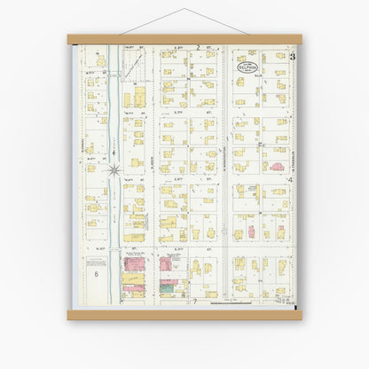 Old map wall art mockup — magnetic wood frame on white wall — Sanborn Fire Insurance Map from Delphos, Van Wert And Allen Counties, Ohio (1904), Sheet #0003