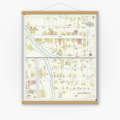 Old map wall art mockup — magnetic wood frame on white wall — Sanborn Fire Insurance Map from Salineville, Columbiana County, Ohio (1911), Sheet #0005