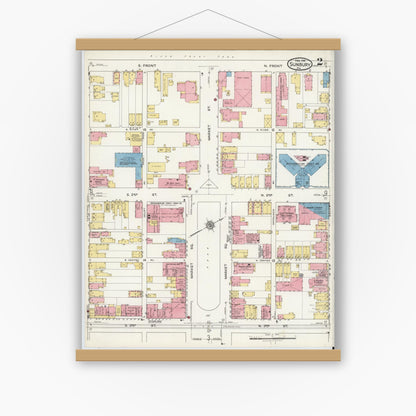Old map wall art mockup — magnetic wood frame on white wall — Sanborn Fire Insurance Map from Sunbury, Northumberland County, Pennsylvania (1918), Sheet #0002