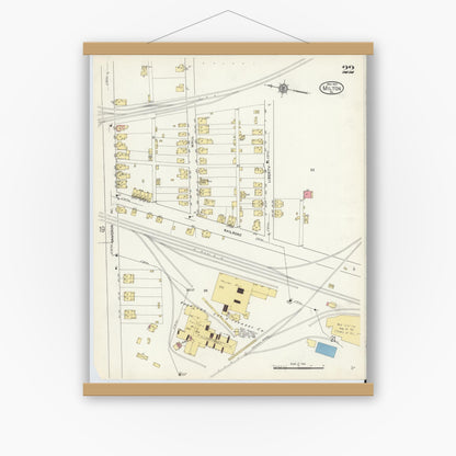 Old map wall art mockup — magnetic wood frame on white wall — Sanborn Fire Insurance Map from Milton, Northumberland County, Pennsylvania (1913), Sheet #0022