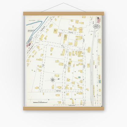 Old map wall art mockup — magnetic wood frame on white wall — Sanborn Fire Insurance Map from Shirley, Middlesex County, Massachusetts (1908), Sheet #0003