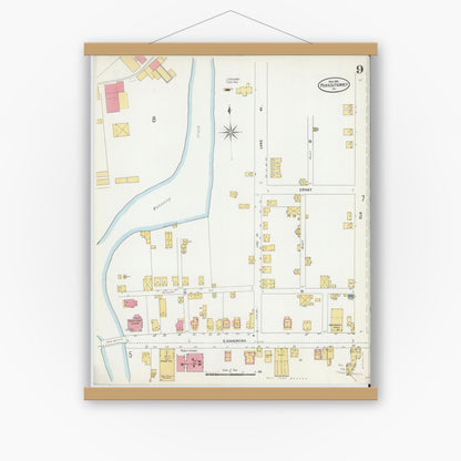 Old map wall art mockup — magnetic wood frame on white wall — Sanborn Fire Insurance Map from Punxsutawney, Jefferson County, Pennsylvania (1906), Sheet #0009