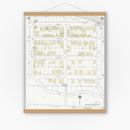 Old map wall art mockup — magnetic wood frame on white wall — Sanborn Fire Insurance Map from Crockett, Contra Costa County, California (1924), Sheet #0008