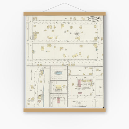 Old map wall art mockup — magnetic wood frame on white wall — Sanborn Fire Insurance Map from Mount Vernon, Westchester County, New York (1887), Sheet #0008