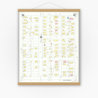 Old map wall art mockup — magnetic wood frame on white wall — Sanborn Fire Insurance Map from Herrin, Williamson County, Illinois (1941), Sheet #0015