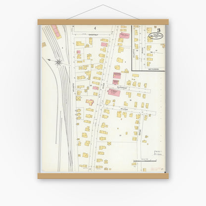 Old map wall art mockup — magnetic wood frame on white wall — Sanborn Fire Insurance Map from Salamanca, Cattaraugus County, New York (1904), Sheet #0003