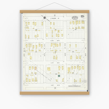 Old map wall art mockup — magnetic wood frame on white wall — Sanborn Fire Insurance Map from Ashland, Ashland County, Wisconsin (1909), Sheet #0025