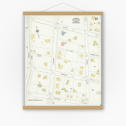 Old map wall art mockup — magnetic wood frame on white wall — Sanborn Fire Insurance Map from Nyack, Rockland County, New York. (1910), Sheet #0013