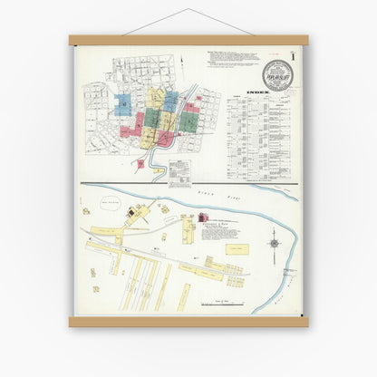 Old map wall art mockup — magnetic wood frame on white wall — Sanborn Fire Insurance Map from Poplar Bluff, Butler County, Missouri (1910) - Complete Map Set
