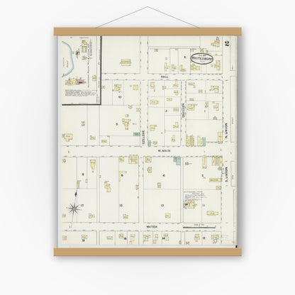 Old map wall art mockup — magnetic wood frame on white wall — Sanborn Fire Insurance Map from Whitesboro, Grayson County, Texas (1891), Sheet #0002