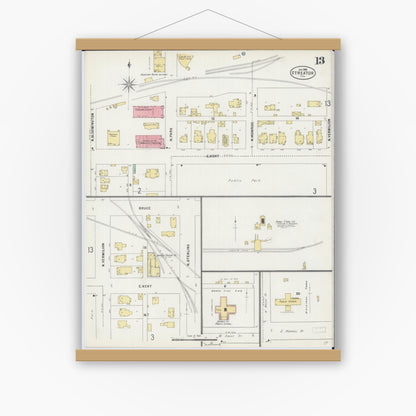 Old map wall art mockup — magnetic wood frame on white wall — Sanborn Fire Insurance Map from Streator, La Salle County, Illinois (1898), Sheet #0013
