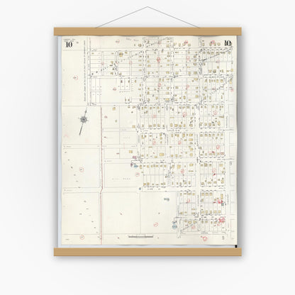 Old map wall art mockup — magnetic wood frame on white wall — Sanborn Fire Insurance Map from Lamesa, Dawson County, Texas (1948), Sheet #0010