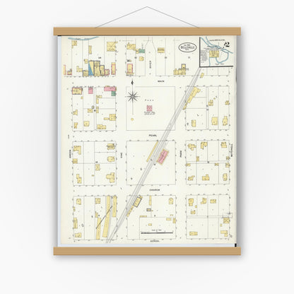 Old map wall art mockup — magnetic wood frame on white wall — Sanborn Fire Insurance Map from Belleville, Dane County, Wisconsin (1908), Sheet #0002