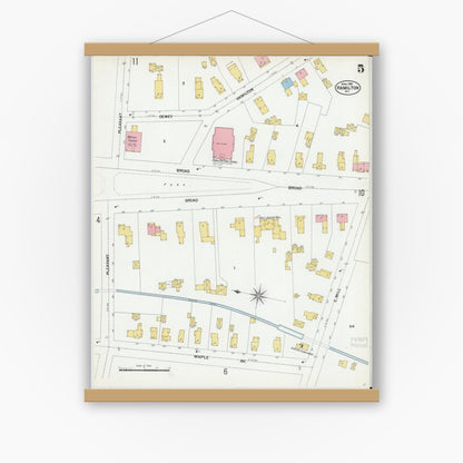 Old map wall art mockup — magnetic wood frame on white wall — Sanborn Fire Insurance Map from Hamilton, Madison County, New York (1901), Sheet #0005