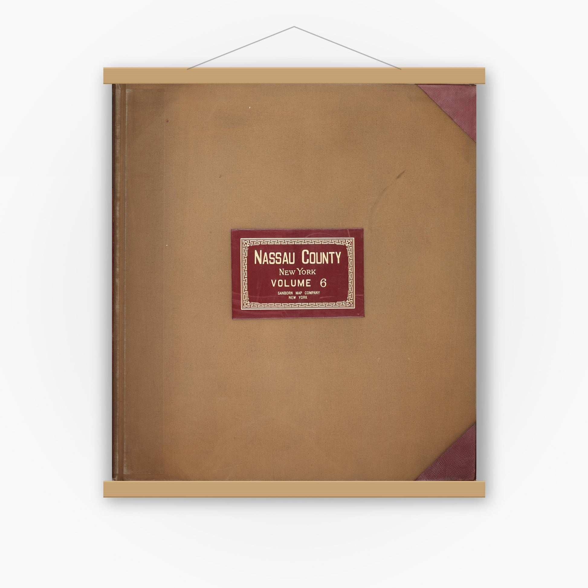 Old map wall art mockup — magnetic wood frame on white wall — Sanborn Fire Insurance Map from Nassau, Nassau County, New York (1951), Sheet #0001