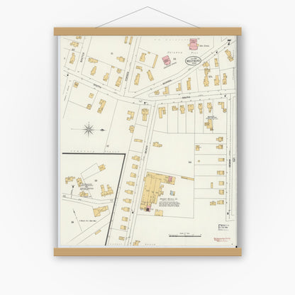 Old map wall art mockup — magnetic wood frame on white wall — Sanborn Fire Insurance Map from Westboro, Worcester County, Massachusetts (1899), Sheet #0007