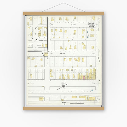 Old map wall art mockup — magnetic wood frame on white wall — Sanborn Fire Insurance Map from Kalkaska, Kalkaska County, Michigan (1917), Sheet #0003