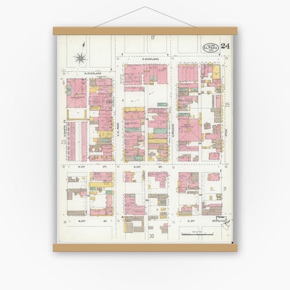 Old map wall art mockup — magnetic wood frame on white wall — Sanborn Fire Insurance Map from El Paso, El Paso County, Texas (1905), Sheet #0024