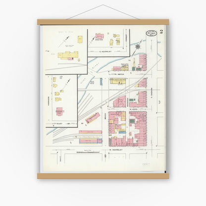 Old map wall art mockup — magnetic wood frame on white wall — Sanborn Fire Insurance Map from Flint, Genesee County, Michigan (1909), Sheet #0002