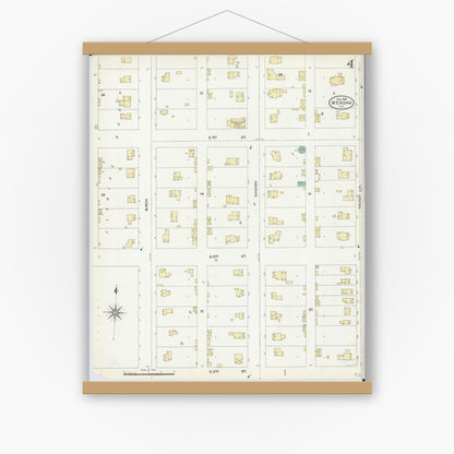 Old map wall art mockup — magnetic wood frame on white wall — Sanborn Fire Insurance Map from Wenona, Marshall County, Illinois (1906), Sheet #0004