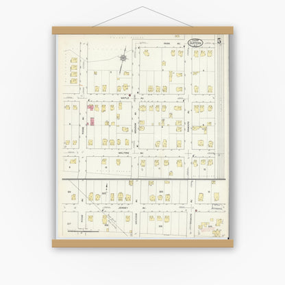 Old map wall art mockup — magnetic wood frame on white wall — Sanborn Fire Insurance Map from Suffern, Rockland County, New York (1913), Sheet #0005