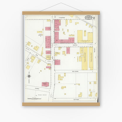 Old map wall art mockup — magnetic wood frame on white wall — Sanborn Fire Insurance Map from Fairmont, Robeson County, North Carolina (1918), Sheet #0002
