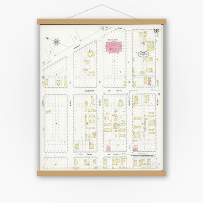 Old map wall art mockup — magnetic wood frame on white wall — Sanborn Fire Insurance Map from Cairo, Alexander County, Illinois (1907), Sheet #0018