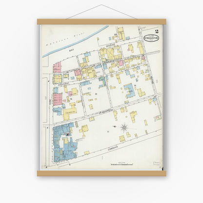 Old map wall art mockup — magnetic wood frame on white wall — Sanborn Fire Insurance Map from Saint Augustine, Saint John's County, Florida (1893), Sheet #0002