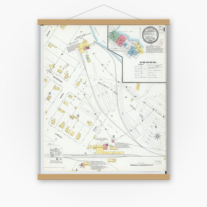 Old map wall art mockup — magnetic wood frame on white wall — Sanborn Fire Insurance Map from Lakeview, Montcalm County, Michigan (1899) - Complete Map Set