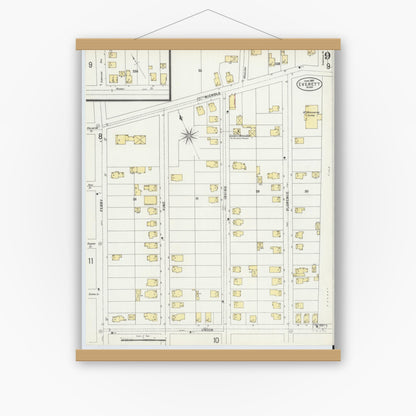Old map wall art mockup — magnetic wood frame on white wall — Sanborn Fire Insurance Map from Everett, Middlesex County, Massachusetts (1897), Sheet #0009