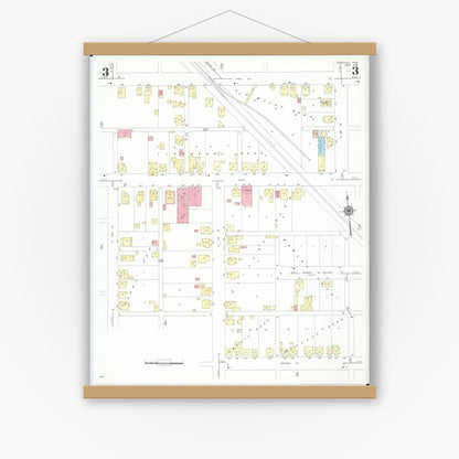 Old map wall art mockup — magnetic wood frame on white wall — Sanborn Fire Insurance Map from Byesville, Guernsey County, Ohio (1948), Sheet #0003