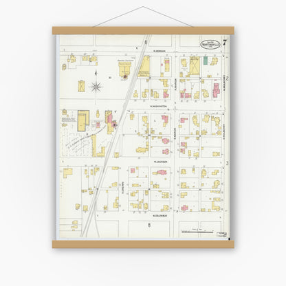 Old map wall art mockup — magnetic wood frame on white wall — Sanborn Fire Insurance Map from Martinsville, Morgan County, Indiana (1902), Sheet #0007